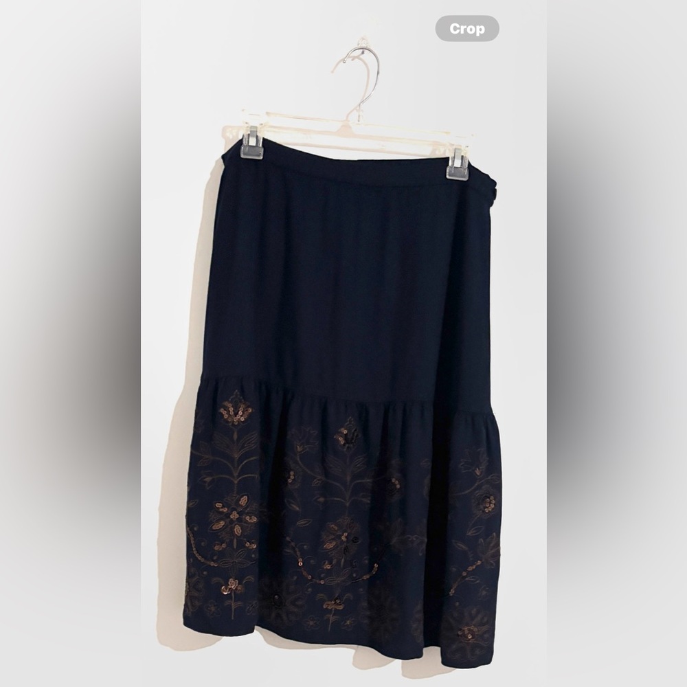 Coldwater Creek‎ Size L Dark Cottagecore Elegant Black Floral Embroidered Skirt - Picture 3 of 4